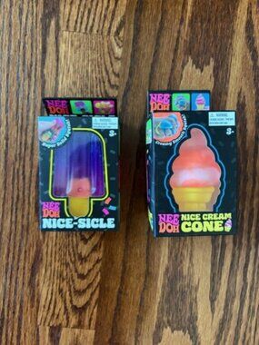 NeeDoh Orange Ice Cream Cone & Purple Nice-Sicle Squishy Fidget Toy Lot 2 New